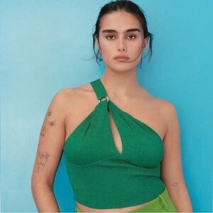 Green One Shoulder Tank with Ring from Zara